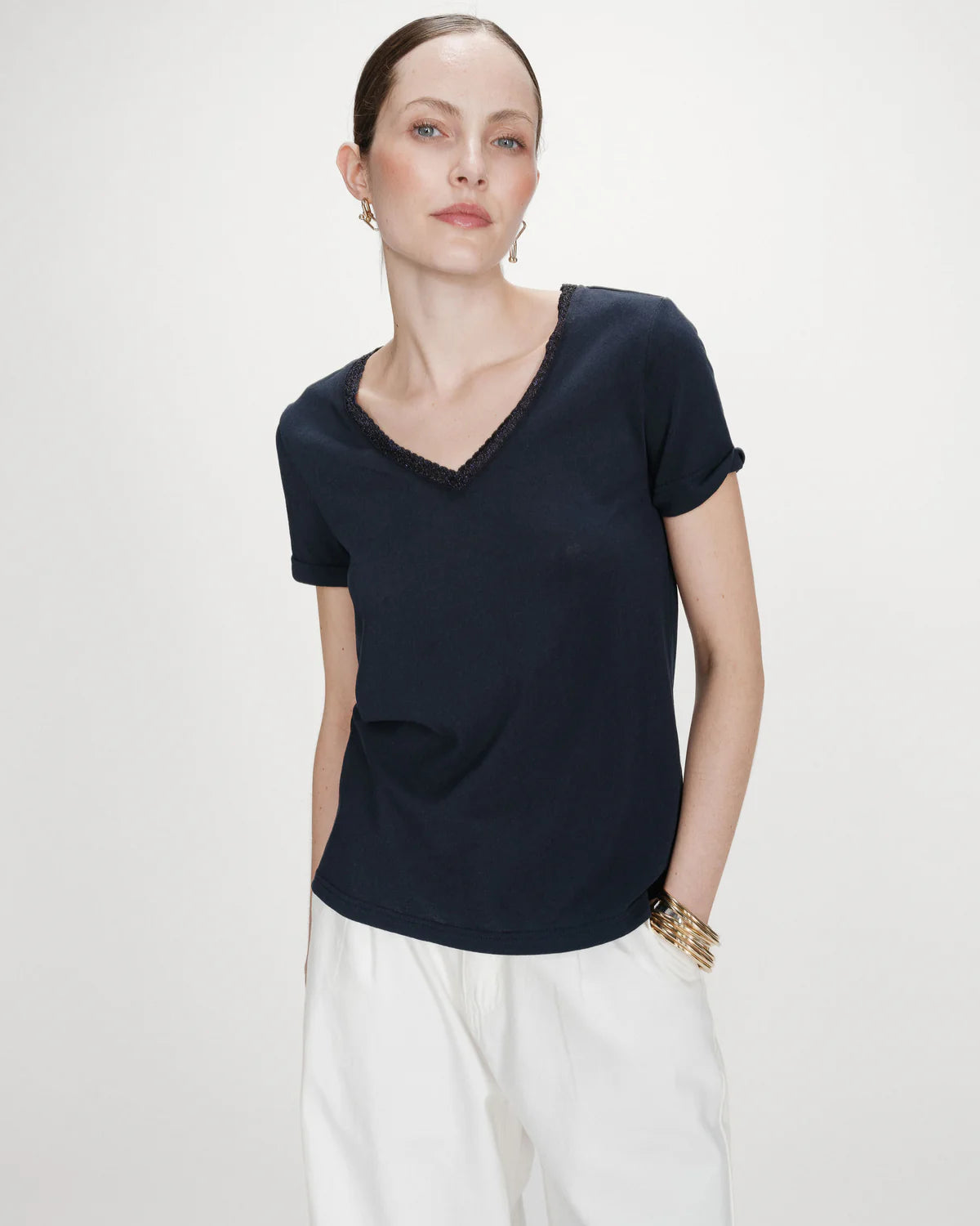 Grace And Mila  V-NECK T-SHIRT MARINE VASCO Navy