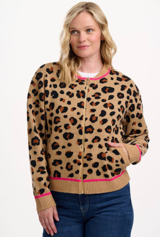 Sugarhill Brighton Solana Knitted Bomber - Tan/Black, Natural Leopard