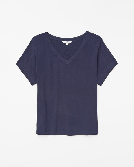Load image into Gallery viewer, Yerse DARK BLUE TWO-MATERIAL V-NECK T-SHIRT
