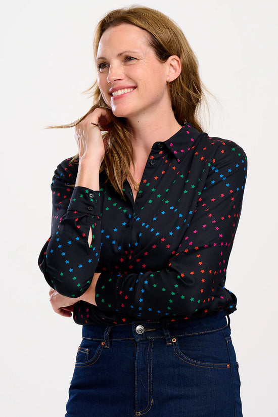 Sugarhill Brighton Alora Shirt - Black, Rainbow Star Lattice