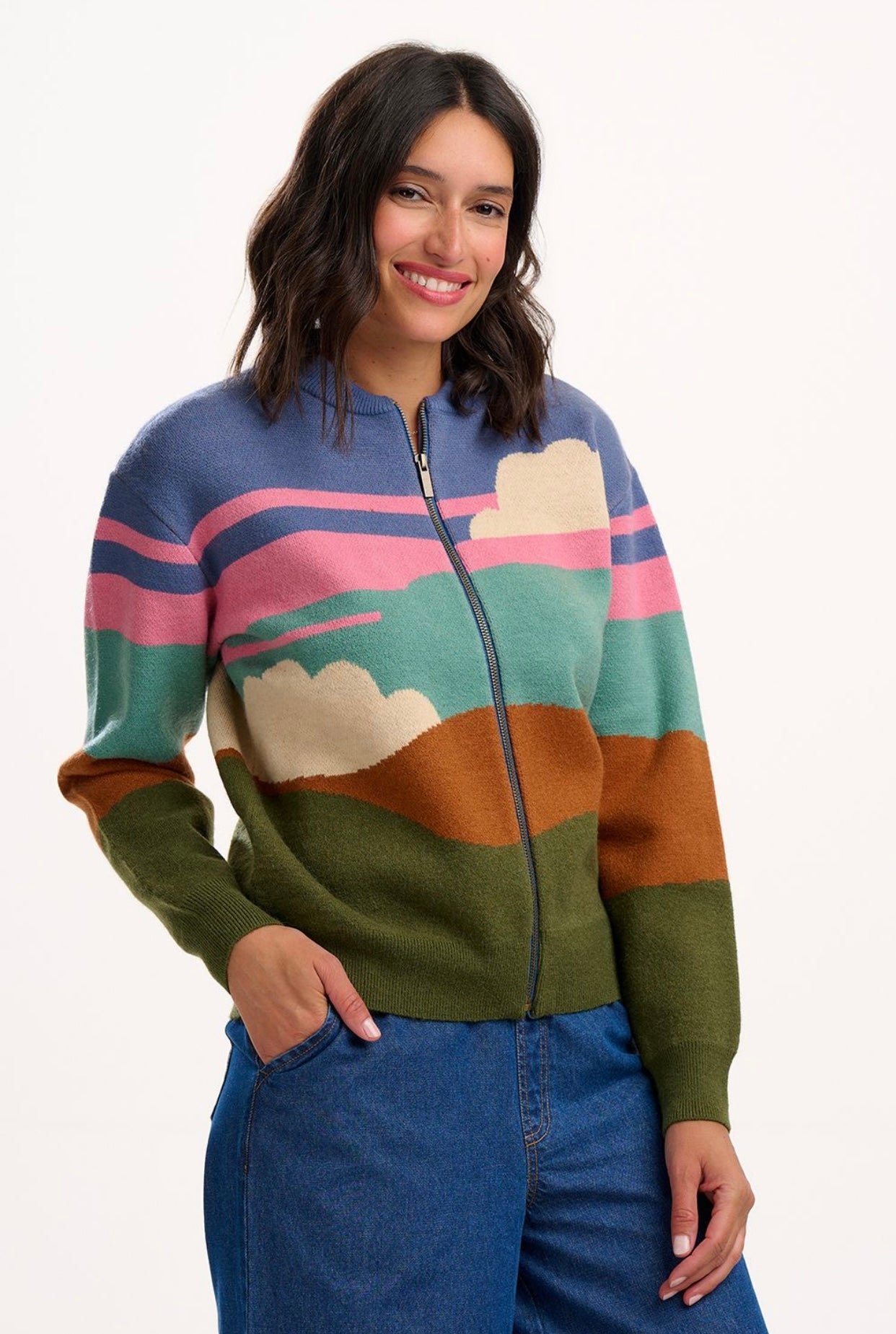 Sugarhill Brighton Solana Knitted Bomber - Multi, Cloudy Hills