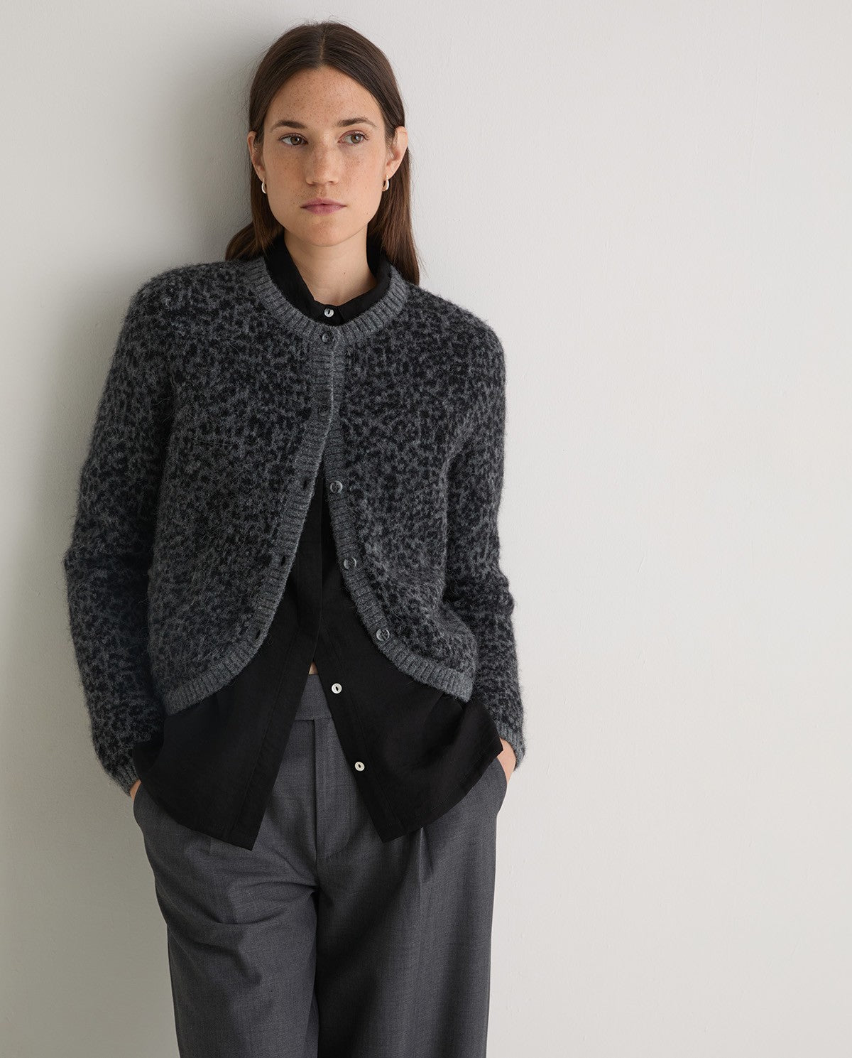 Yerse GREY LEOPARD-PRINT CARDIGAN