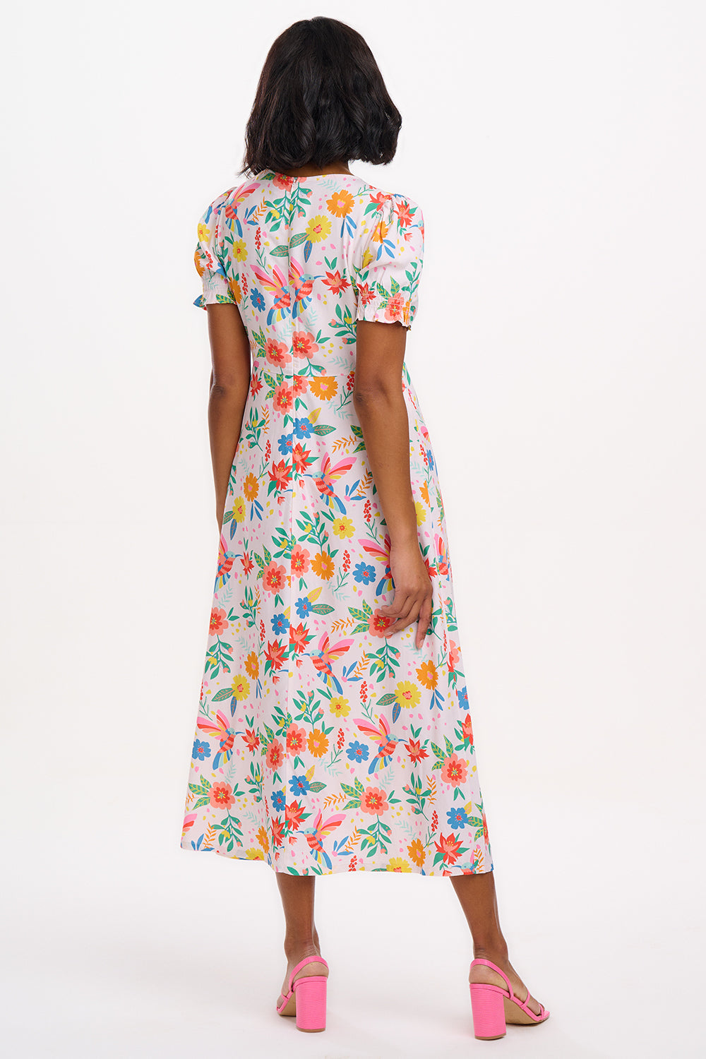 Sugarhill Brighton  Maryjane Midi Dress - Off-White, Tropical Hummingbird