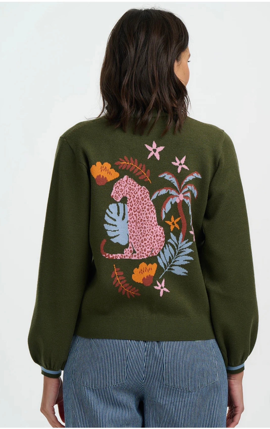 Sugarhill Brighton Adrian Cardigan - Khaki, Leopard Jungle