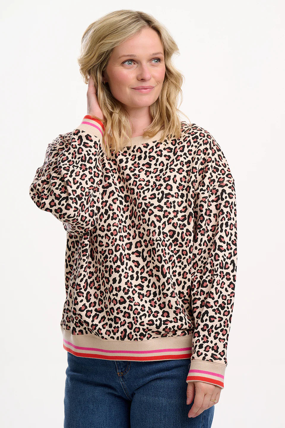 Sugarhill Brighton Eadie Relaxed Sweatshirt - Stone, Classic Leopard Retro Stripe