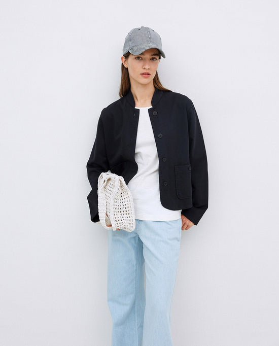 Load image into Gallery viewer, Yerse jacket DARK BLUE MAO-NECK SHORT JACKET
