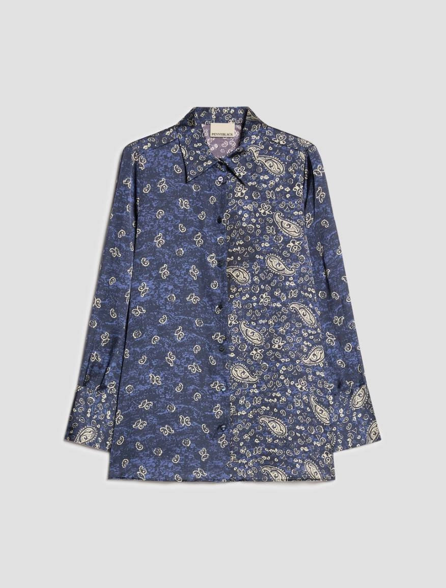 Pennyblack Patterned satin shirt - NAVY