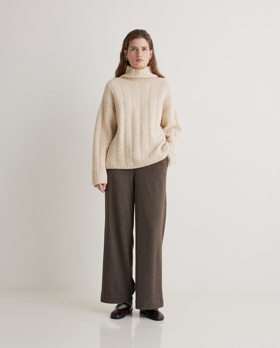 Yerse LIGHT-BROWN WIDE KNIT TROUSERS
