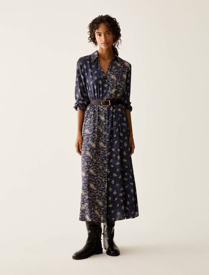Pennyblack Paisley satin shirt dress - NAVY