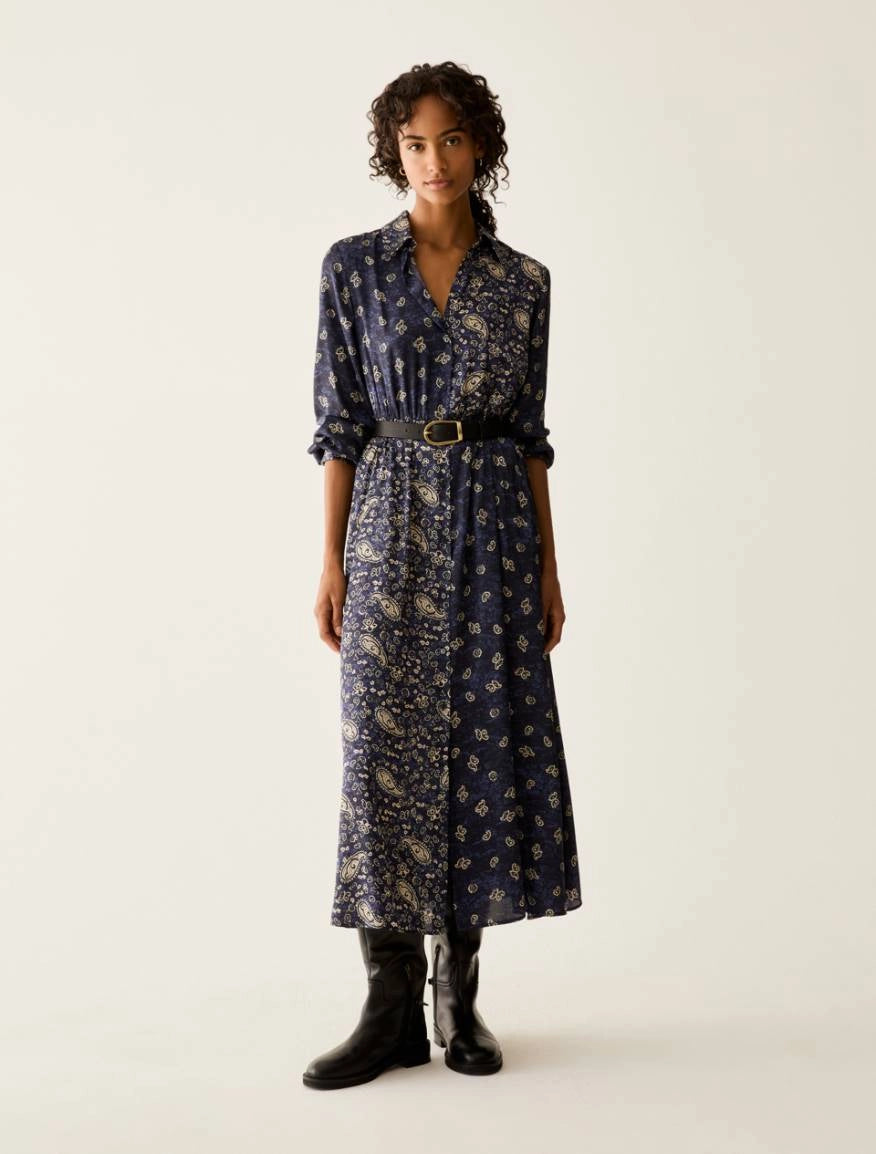 Pennyblack Paisley satin shirt dress - NAVY