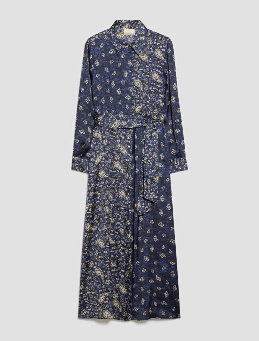 Pennyblack Paisley satin shirt dress - NAVY