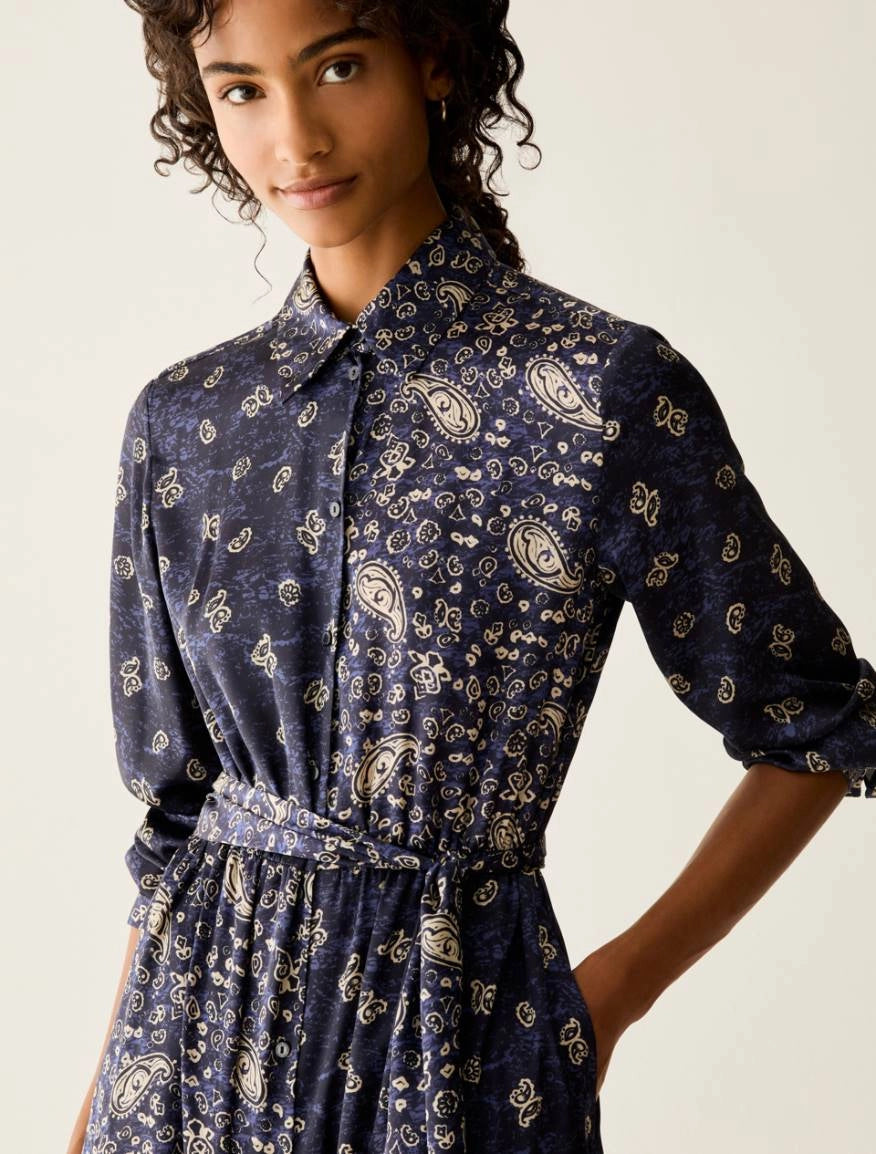 Pennyblack Paisley satin shirt dress - NAVY