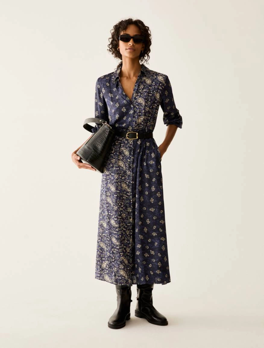 Pennyblack Paisley satin shirt dress - NAVY
