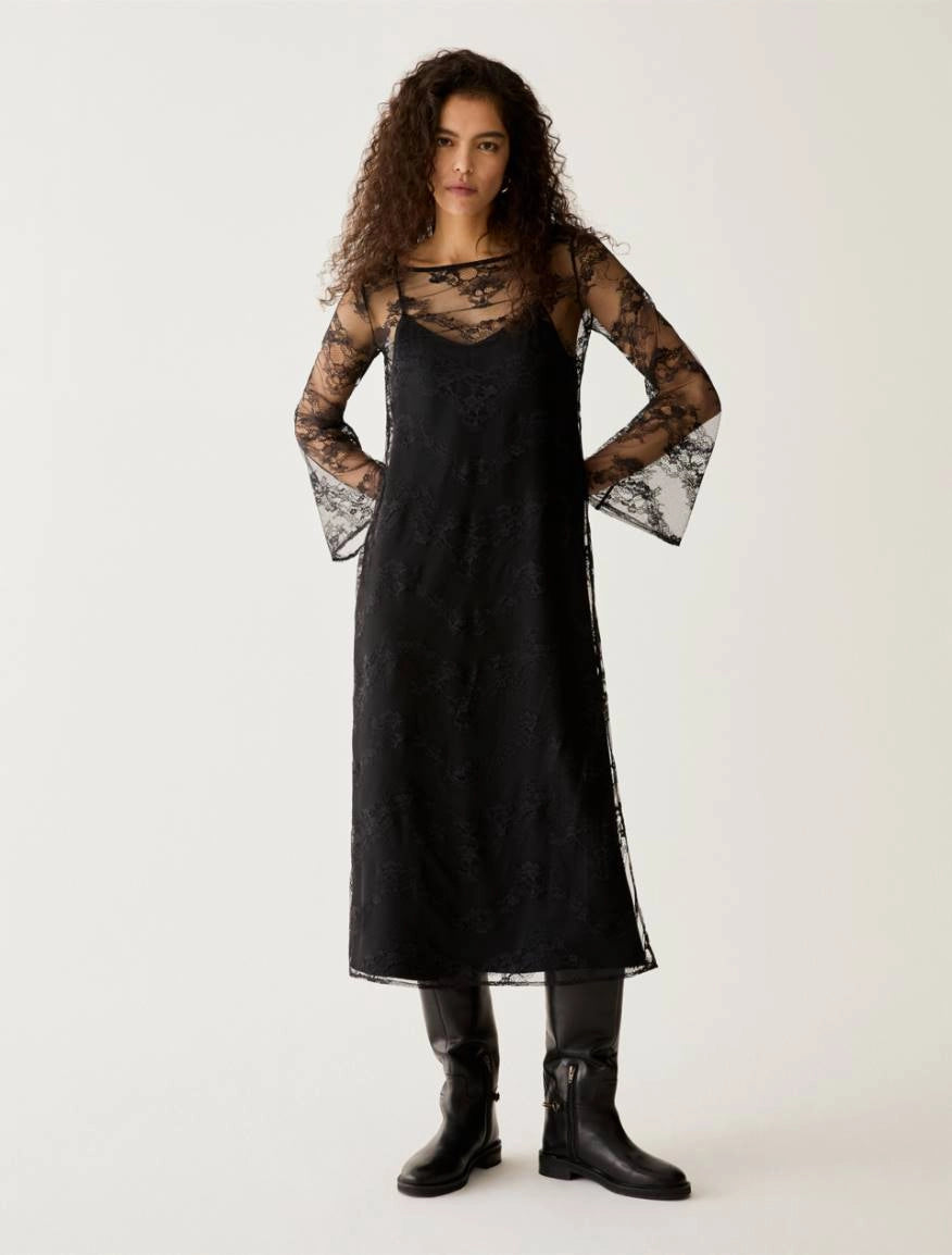 Pennyblack 2-in-1 lace and twill dress - BLACK
