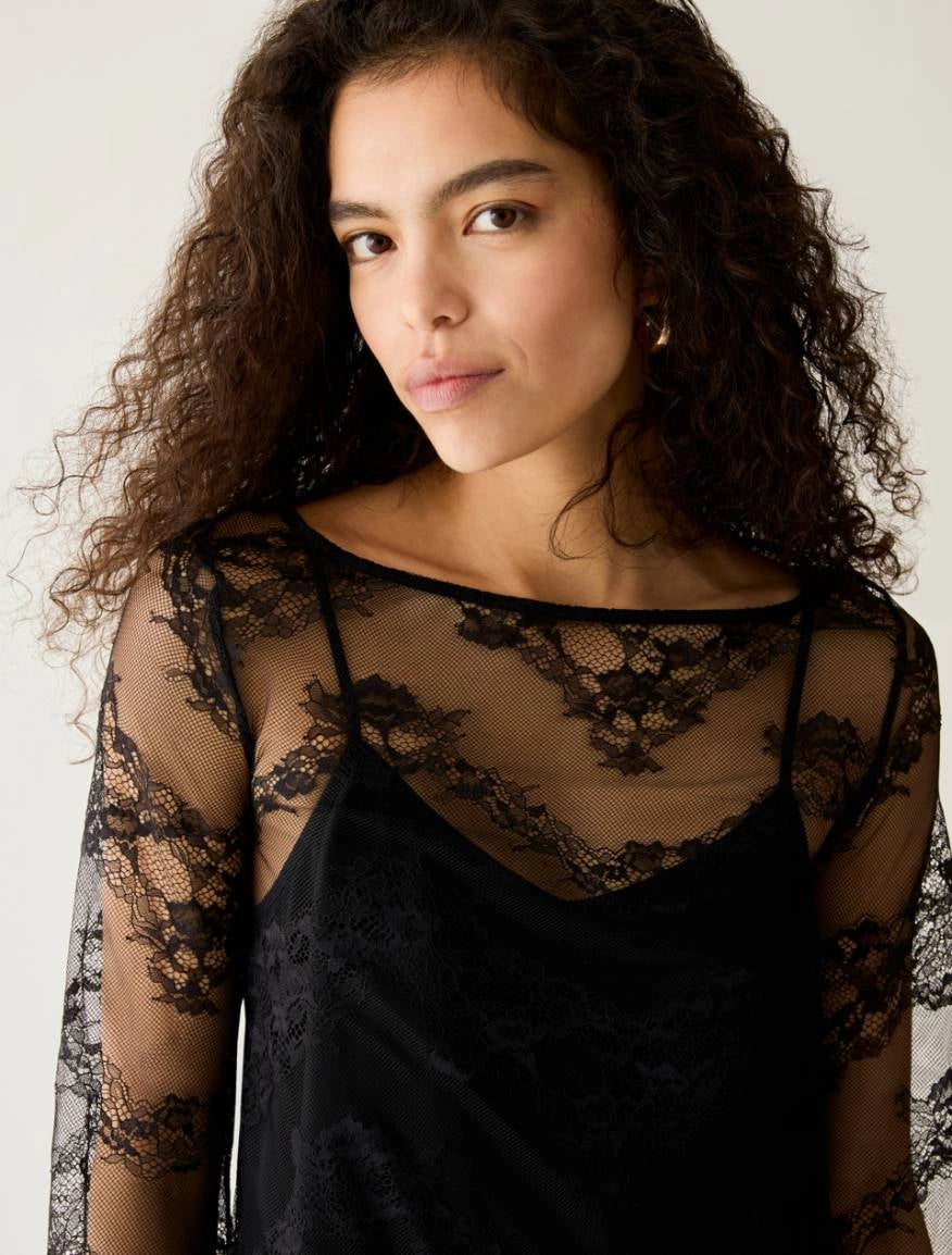 Pennyblack 2-in-1 lace and twill dress - BLACK