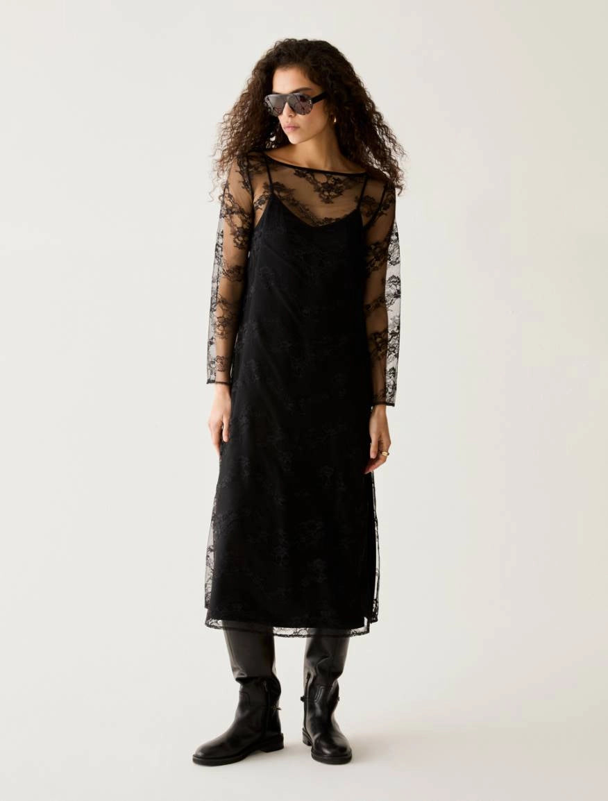 Pennyblack 2-in-1 lace and twill dress - BLACK