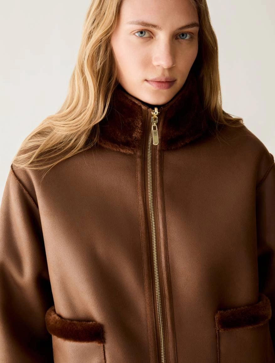 Pennyblack Reversible boxy-cut jacket - TOBACCO BROWN
