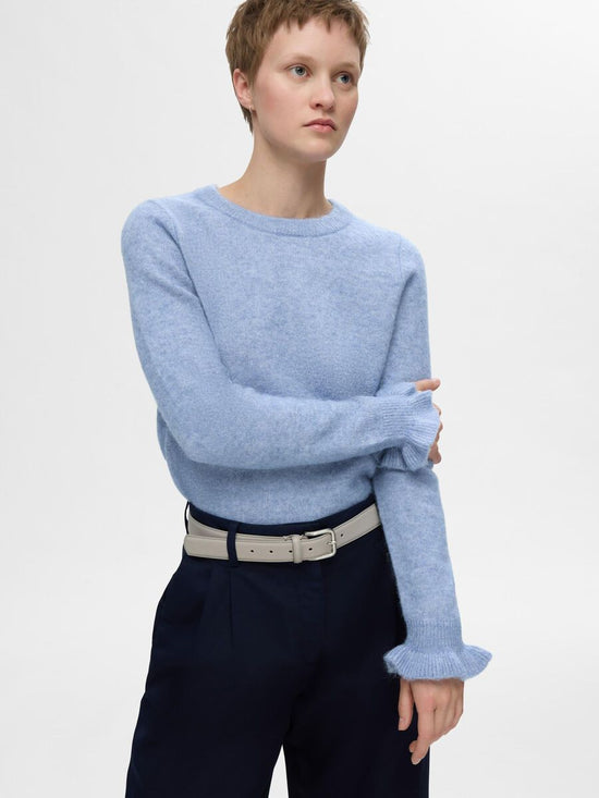 Selected/Femme RUFFLED SLEEVE KNITTED PULLOVER