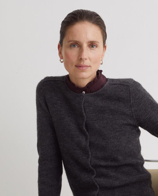 Yerse AUBERGINE 100% COTTON T-SHIRT WITH RUFFLES