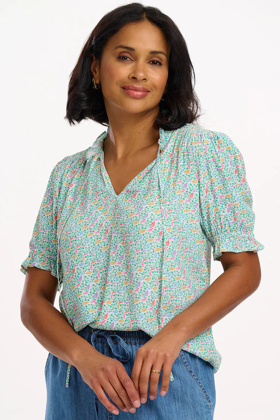 Load image into Gallery viewer, Sugarhill Brighton Virginia Shirred Top - Off-White/Multi, Garden Waves
