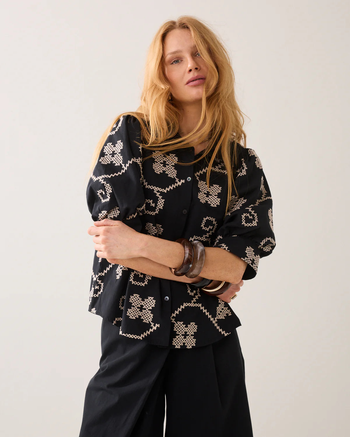 Summum Woman EMBROIDERED BLOUSE WITH CONTRAST