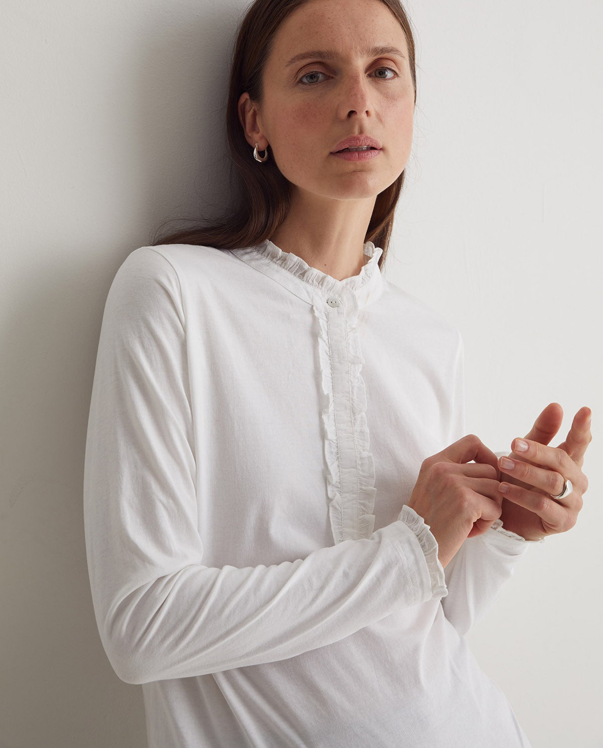 Yerse Navy  100% COTTON T-SHIRT WITH RUFFLES