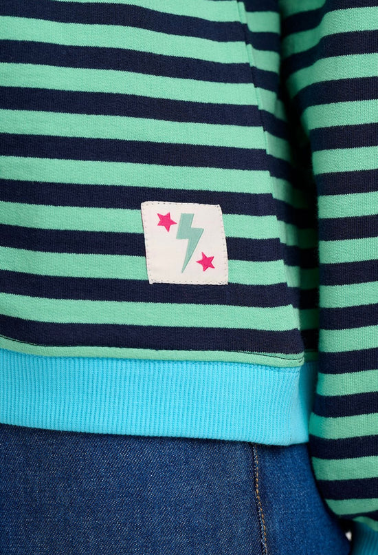 Sugarhill Brighton Mindy Blouson Sleeve Sweatshirt - Navy/Green, Stripe Contrast Rib
