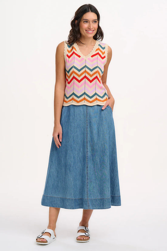 Load image into Gallery viewer, Sugarhill Brighton Rosy V-Neck Knit Vest - Cream, Rainbow Chevron Stripes
