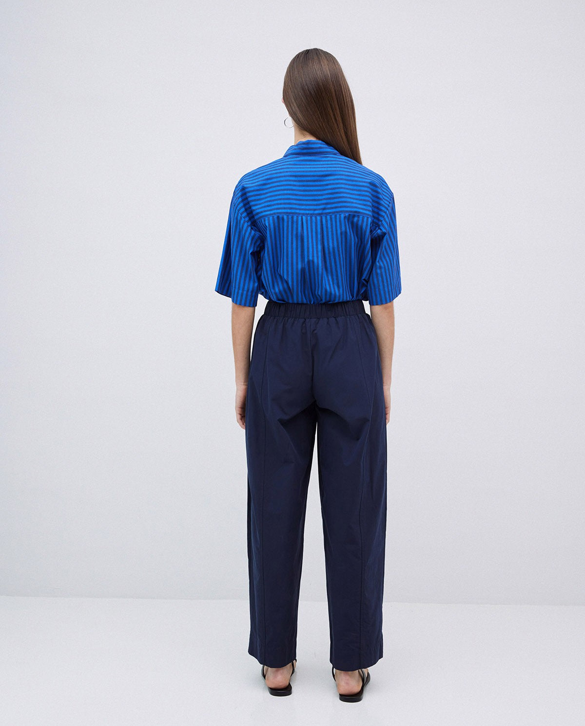 Yerse Pants DARK BLUE 100% COTTON BALLOON-FIT TROUSERS