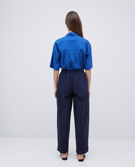 Load image into Gallery viewer, Yerse Pants DARK BLUE 100% COTTON BALLOON-FIT TROUSERS
