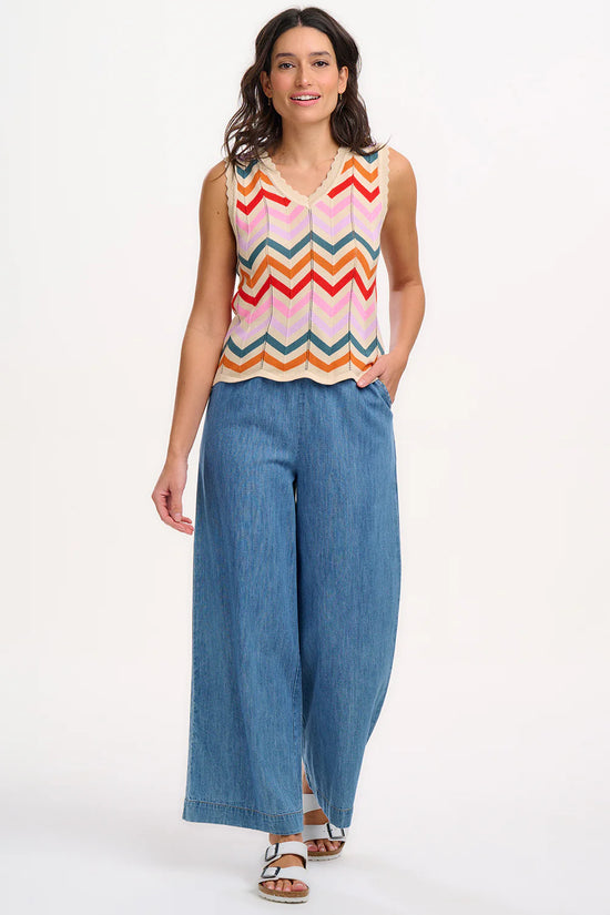 Load image into Gallery viewer, Sugarhill Brighton Rosy V-Neck Knit Vest - Cream, Rainbow Chevron Stripes
