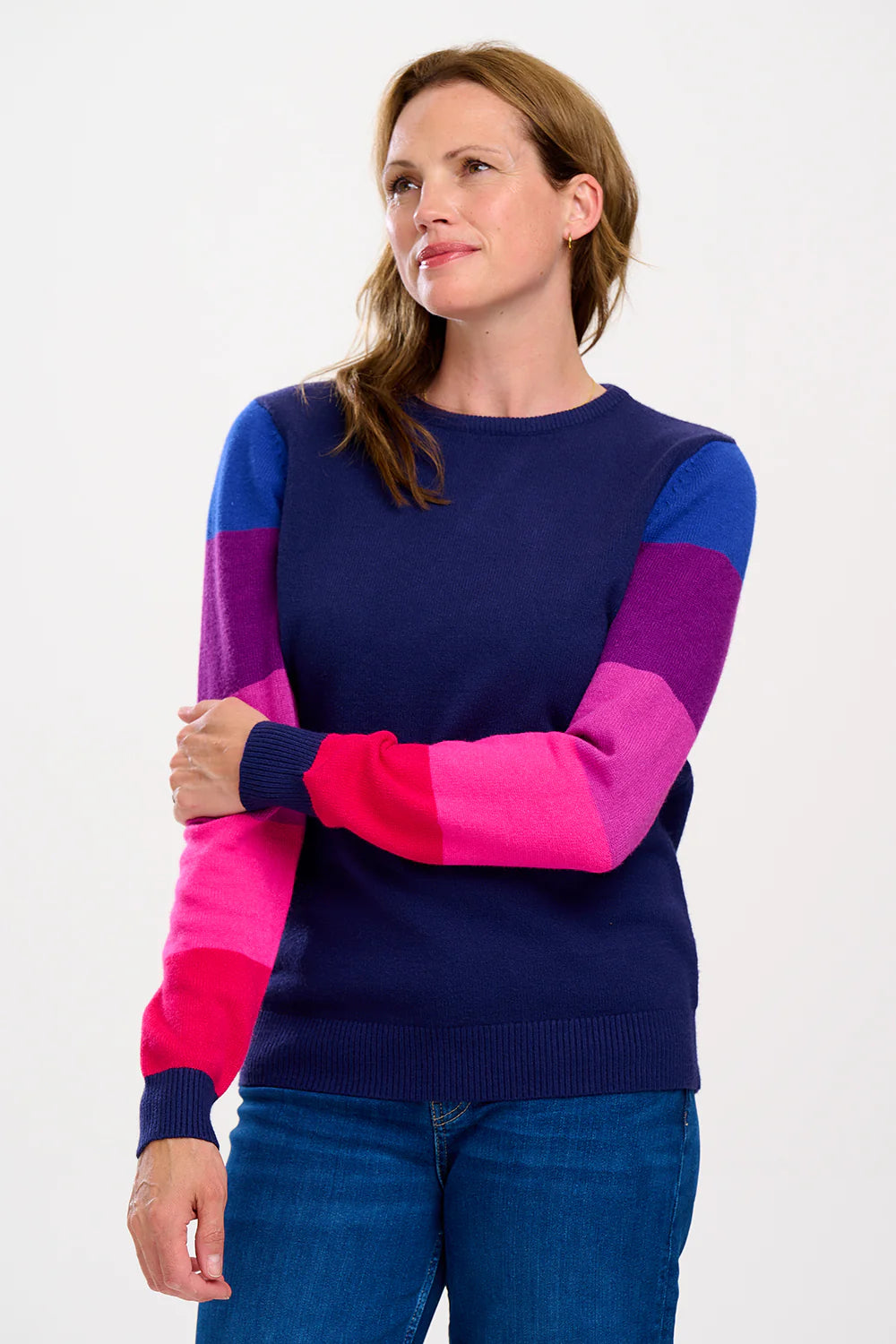 Sugarhill Brighton Stacey Jumper - Navy, Colour Block Sleeve