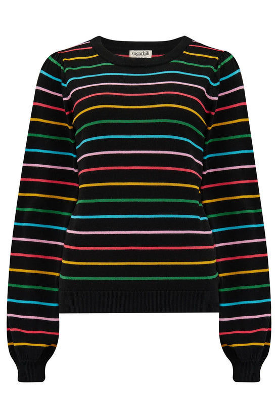 Sugarhill Brighton  Madeline Jumper - Black, Rainbow Stripes