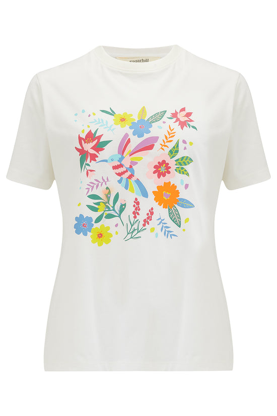 Load image into Gallery viewer, Sugarhill Brighton MAGGIE Maggie T-Shirt - Off-White, Tropical Hummingbird
