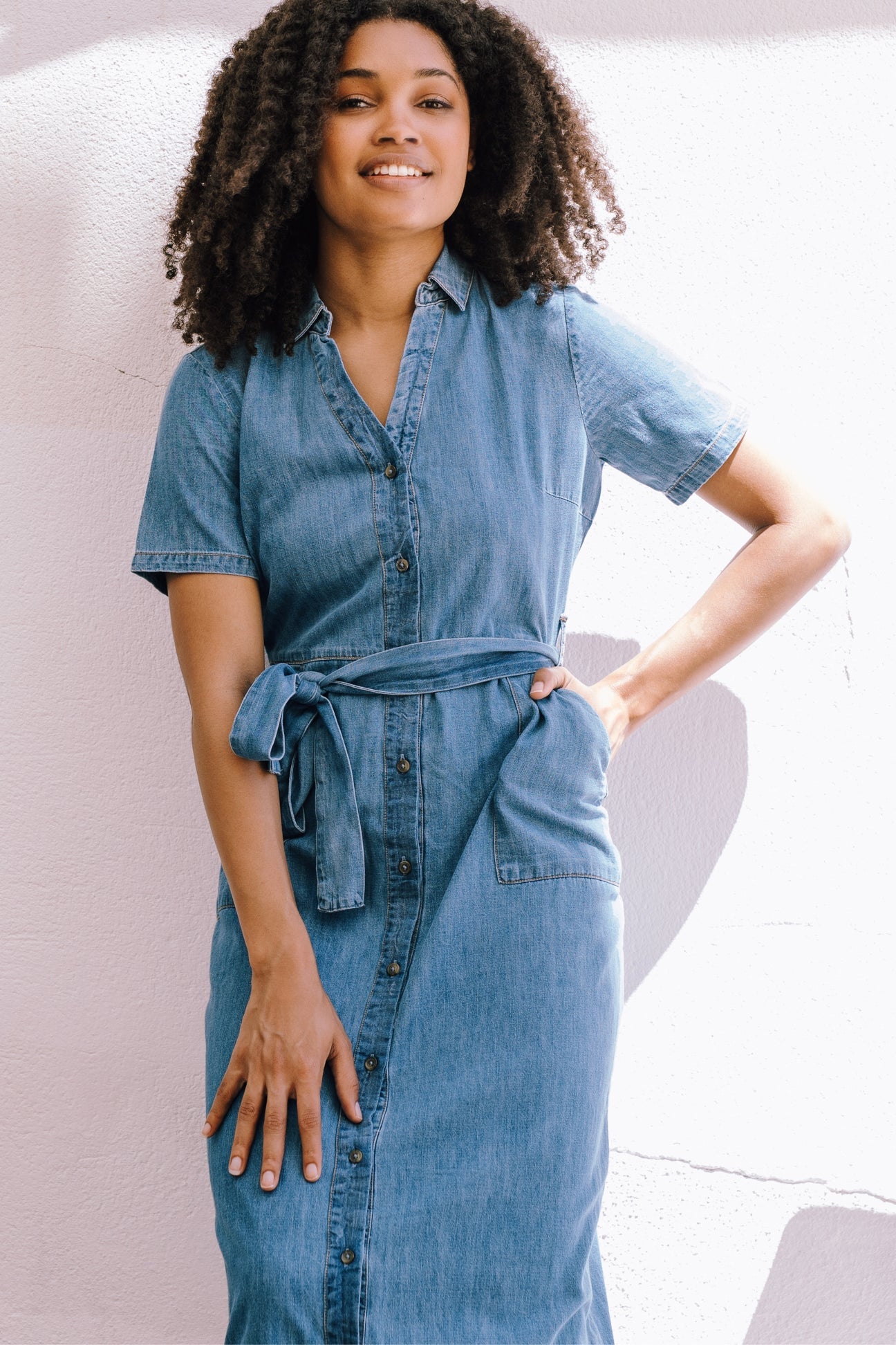 Sugarhill Brighton Cloretta Midi Shirt Dress - Mid Blue Denim