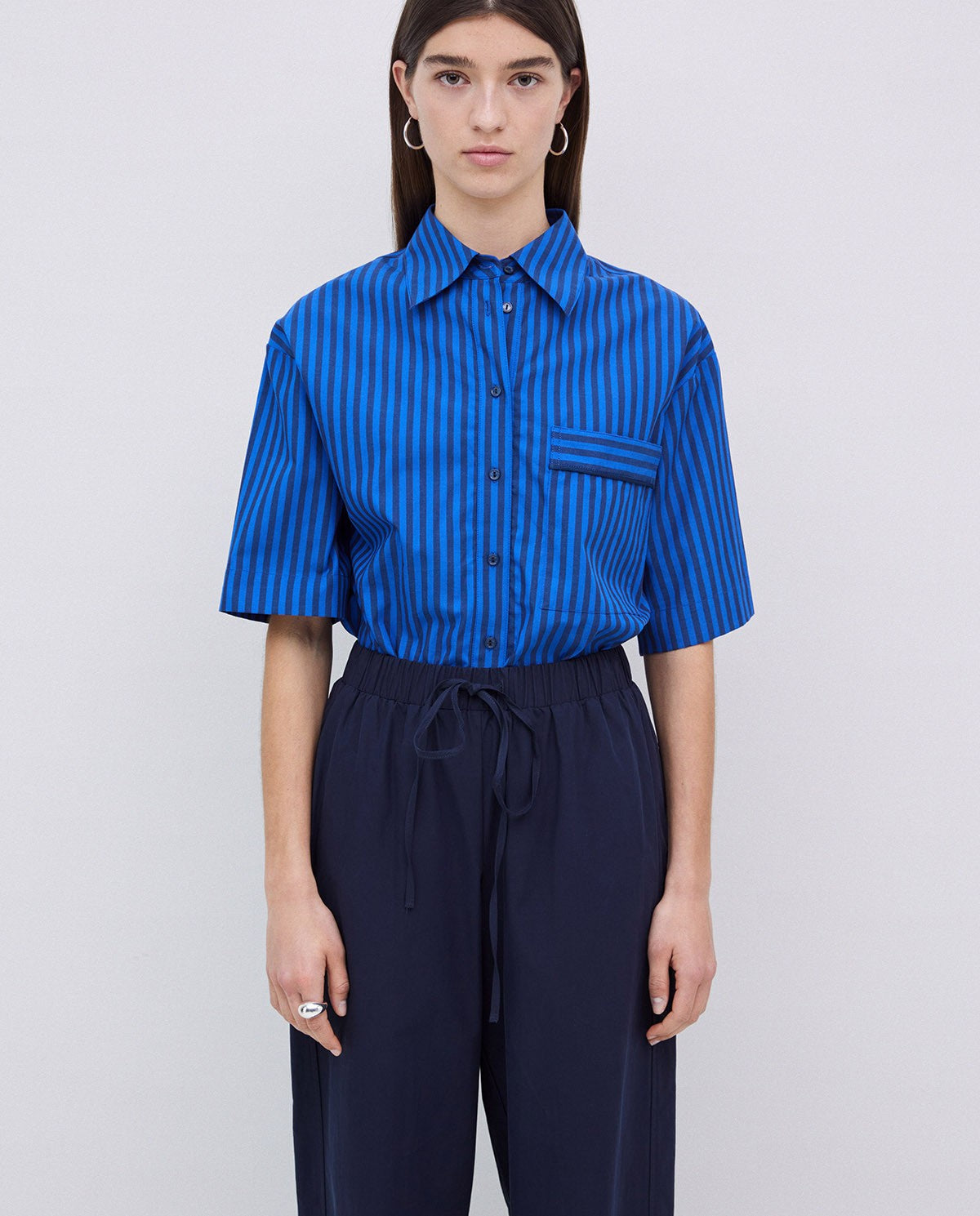 Yerse Pants DARK BLUE 100% COTTON BALLOON-FIT TROUSERS