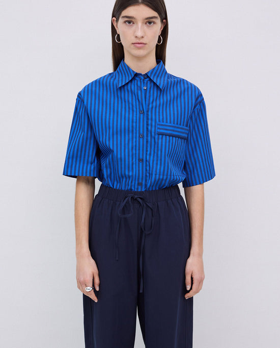 Load image into Gallery viewer, Yerse Pants DARK BLUE 100% COTTON BALLOON-FIT TROUSERS
