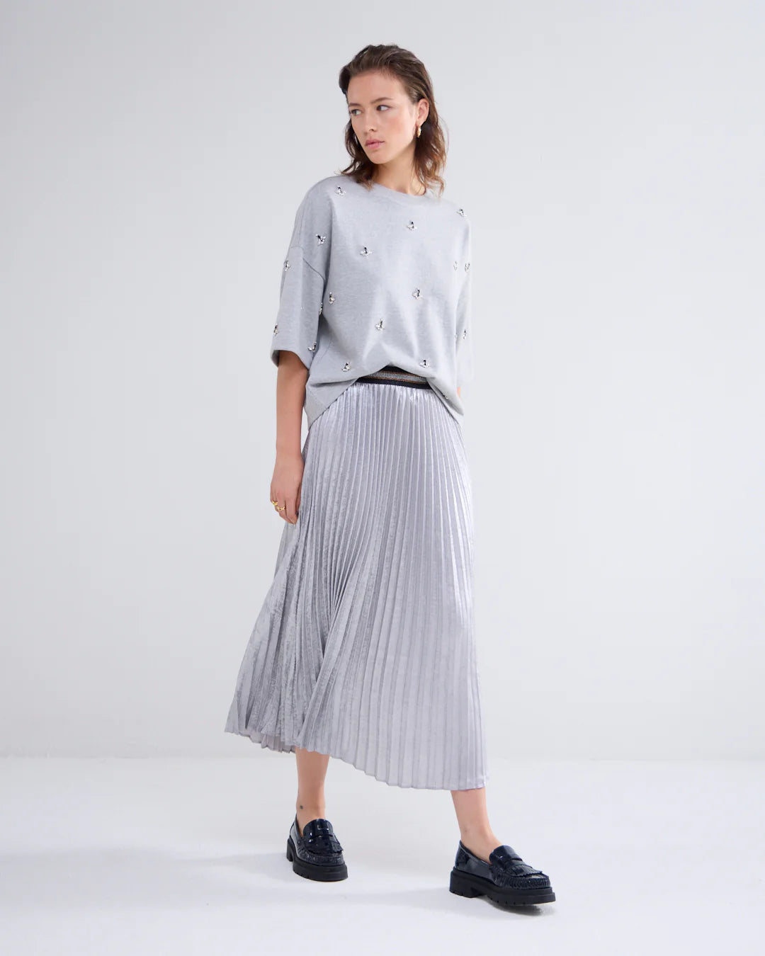 Summum Woman SILVER PLISSÉ SKIRT