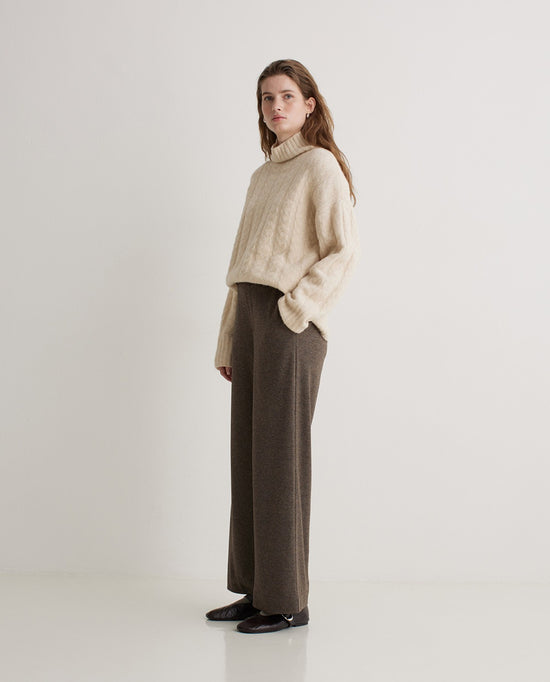 Yerse LIGHT-BROWN WIDE KNIT TROUSERS