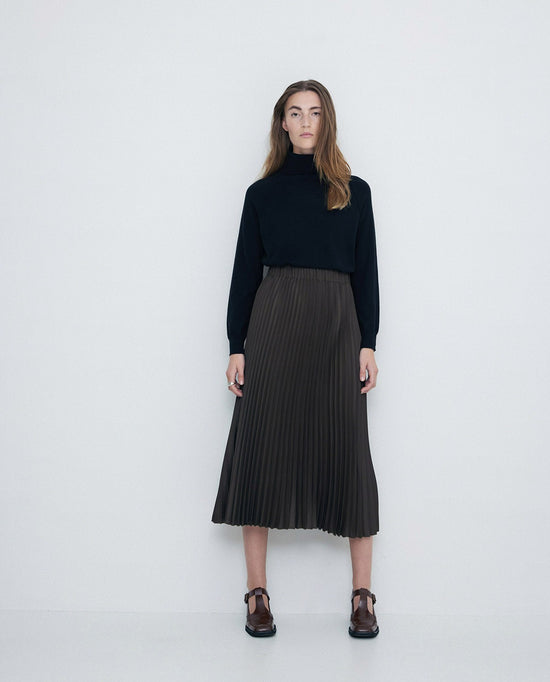 Yerse LONG PLEATED SKIRT KHAKI