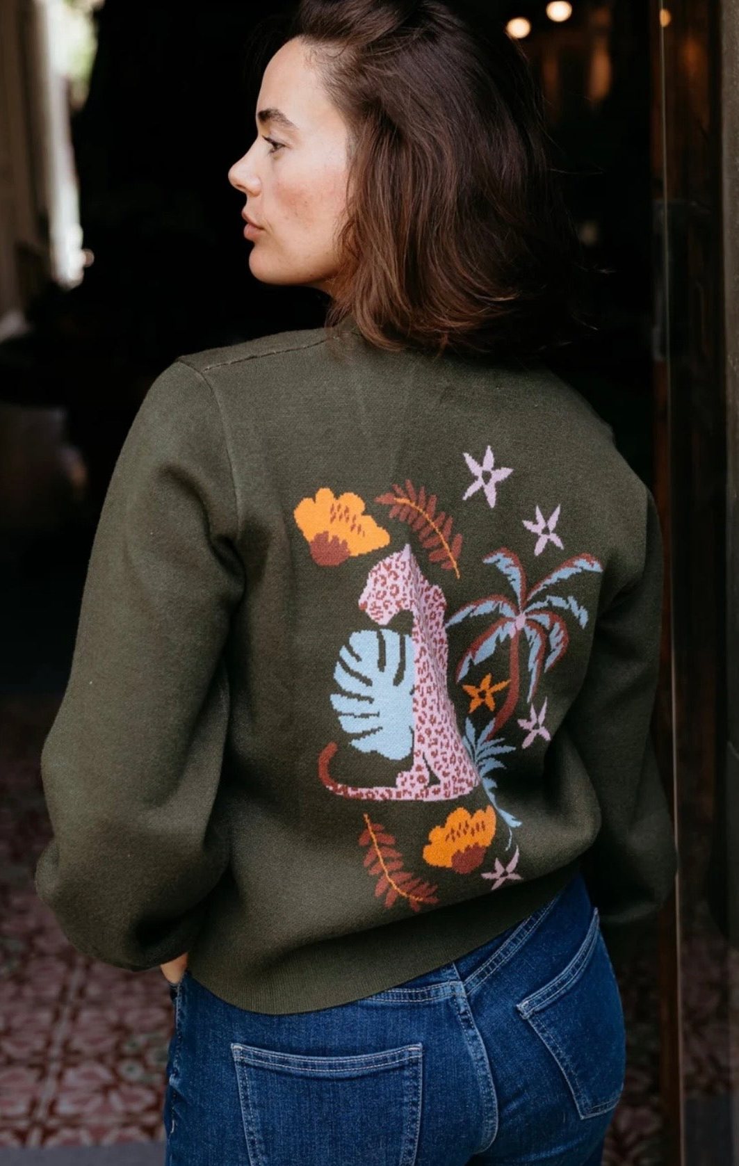 Sugarhill Brighton Adrian Cardigan - Khaki, Leopard Jungle