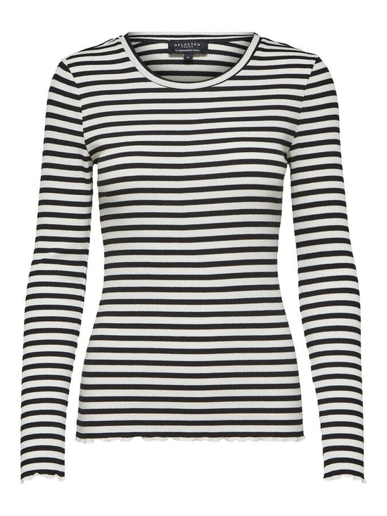 Selected/Femme STRIPED LONG-SLEEVED T-SHIRT Black