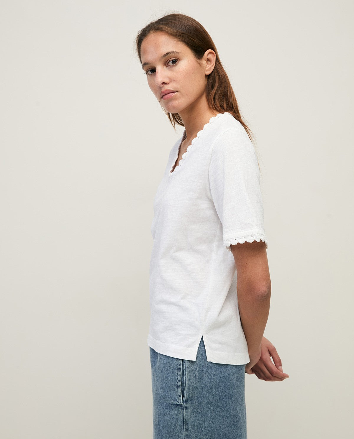 Yerse T-SHIRT WITH CROCHET ACCENTS/Blue