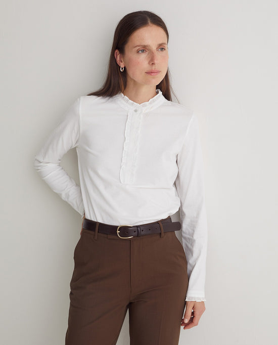 Yerse Navy  100% COTTON T-SHIRT WITH RUFFLES