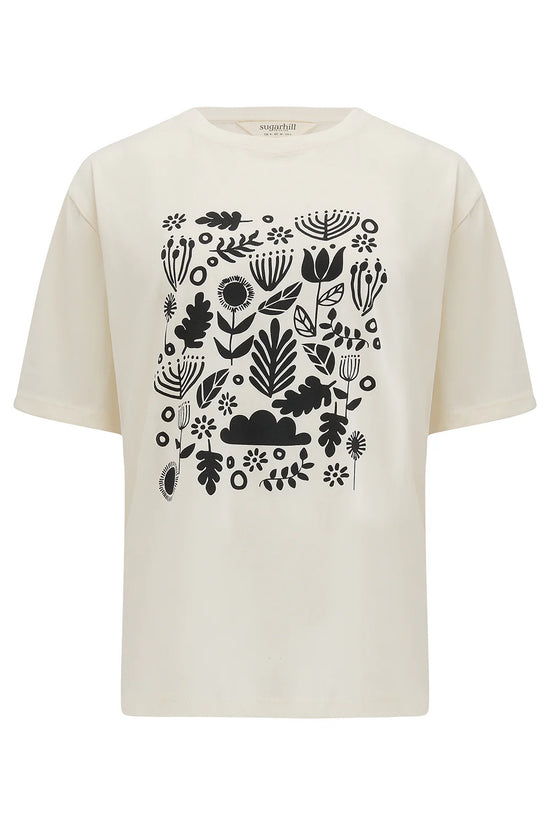Load image into Gallery viewer, Sugarhill Brighton Kinsley Relaxed T-Shirt - Off-White/Black, Folk Floral
