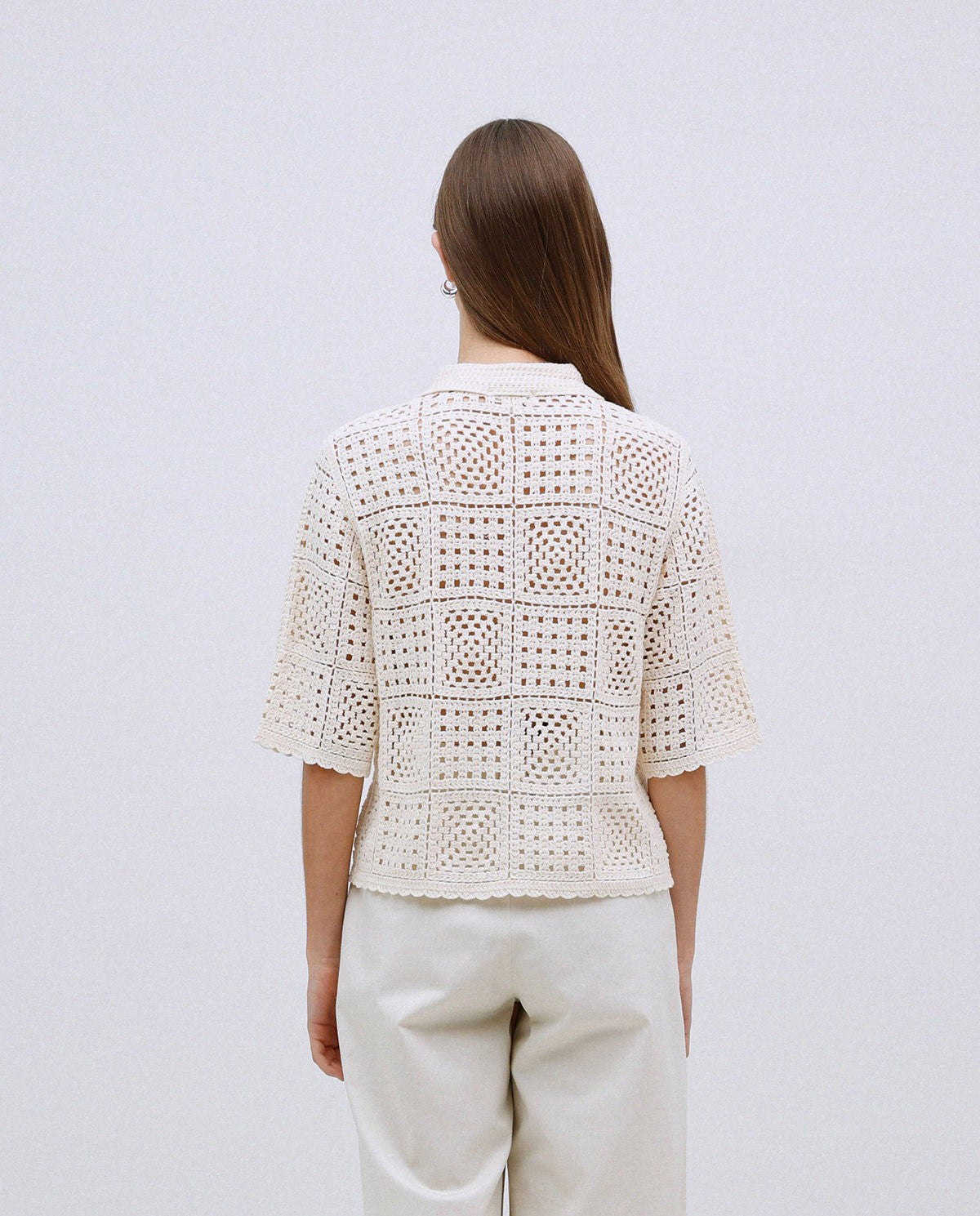 Yerse ECRU CROCHET-EFFECT CARDIGAN