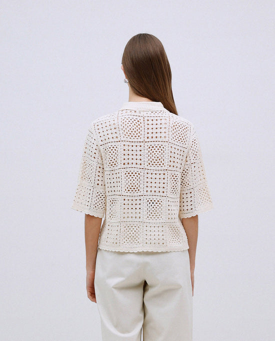 Load image into Gallery viewer, Yerse ECRU CROCHET-EFFECT CARDIGAN
