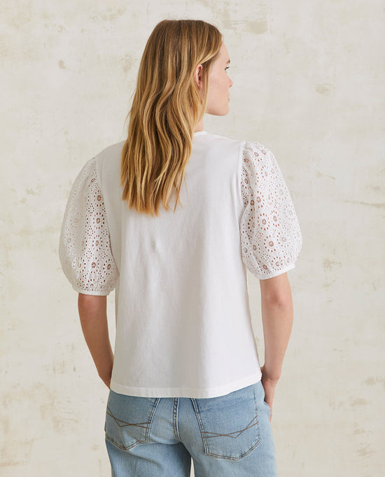 Yerse COTTON T-SHIRT EMBROIDERED SLEEVES WHITE