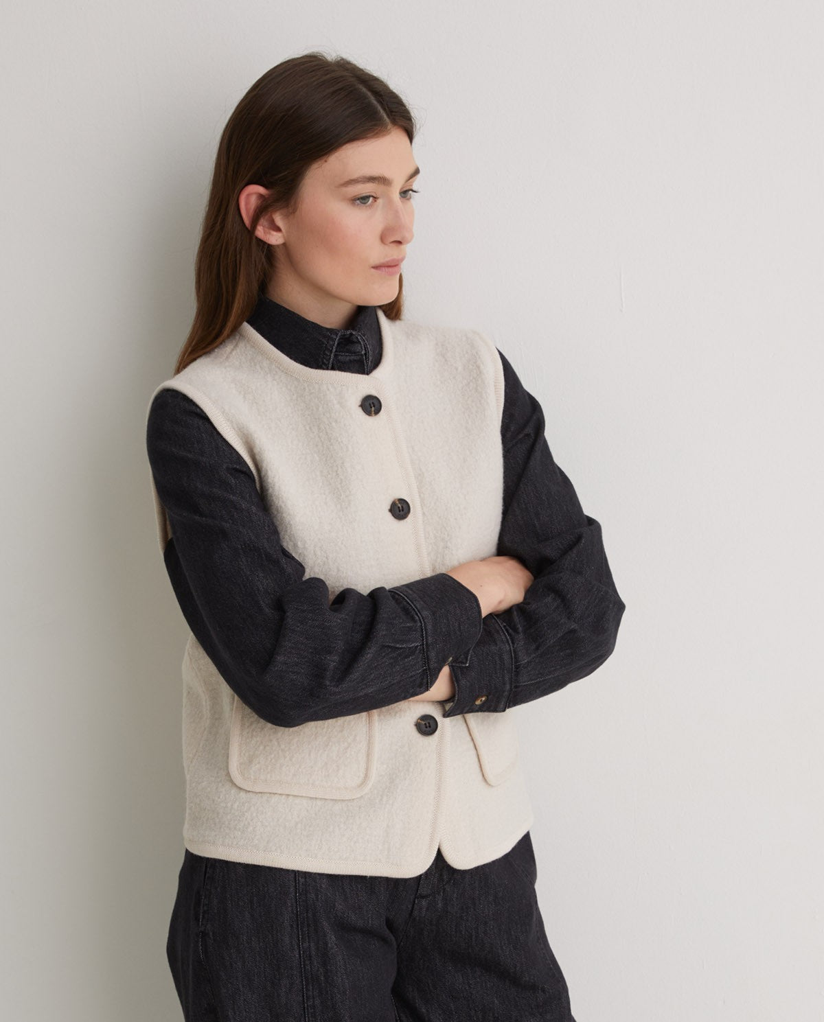 YERSE  Ecru wool-blend vest with pockets