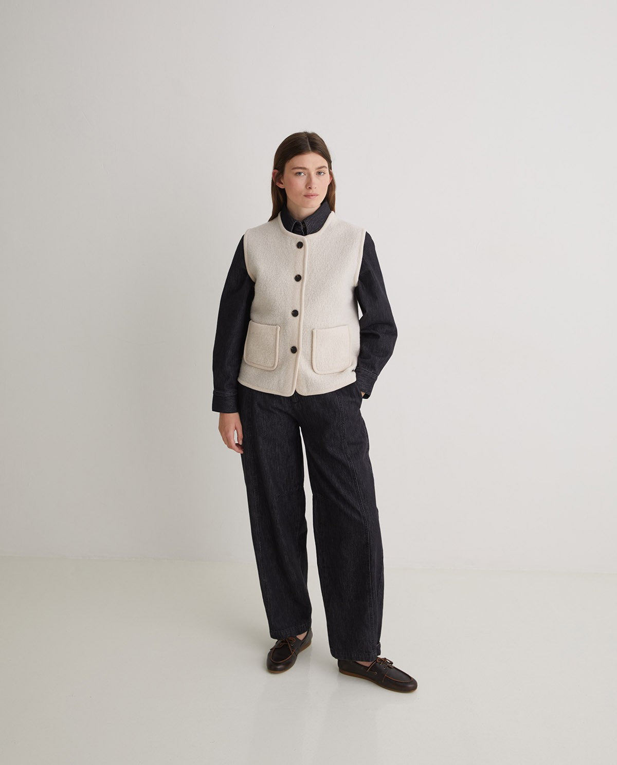 YERSE  Ecru wool-blend vest with pockets